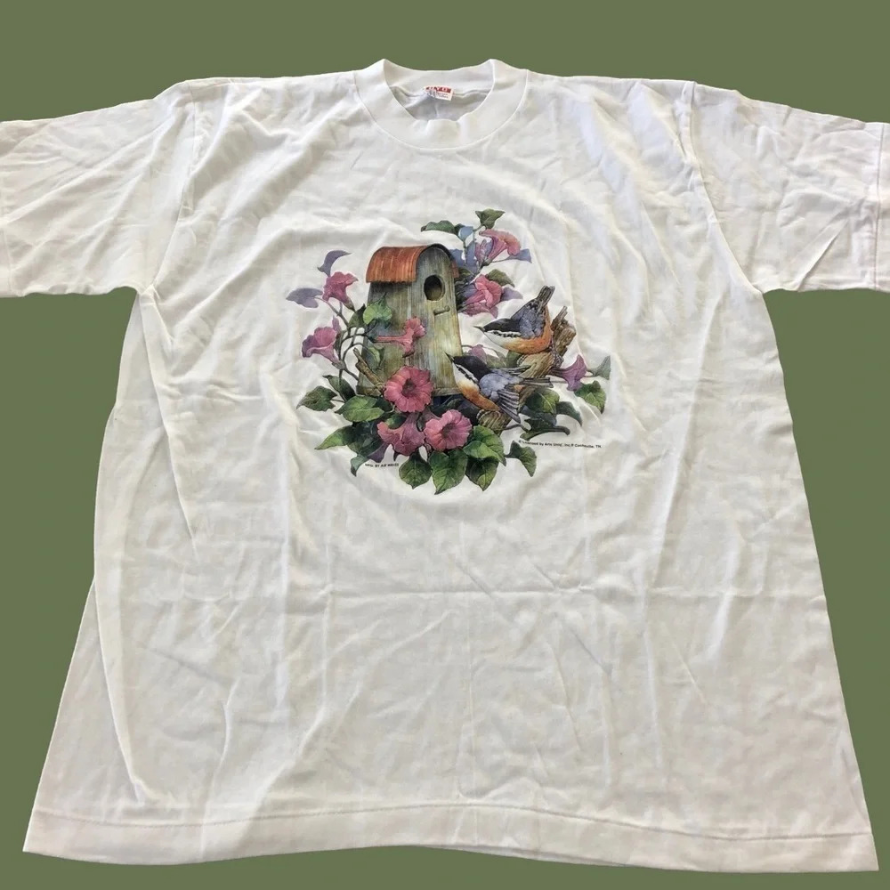 NWOT Deadstock Vintage 80s‎ Single Stitch Puff Art Bird Graphic T Shirt Large L